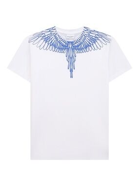 Marcelo Burlon Kids of Milan White T-Shirt with Blue Feather Neck Print 12 y.o